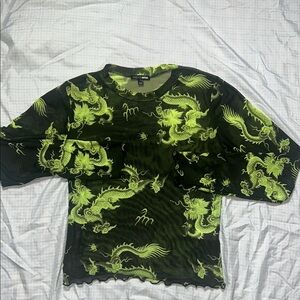 Fashion Nova along Sleeve Neon Green Dragon Mesh Top